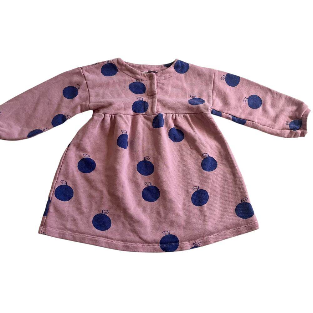 Zara Girls Apple Print Sweatshirt Dress Pink Blue Cozy Cotton 18-24M